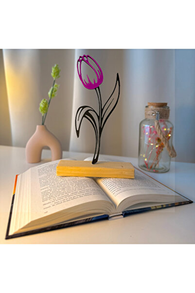 OEM Decoratiune "Lalea" cu baza din lemn natural, 22 cm, mov/negru, imprimat 3D