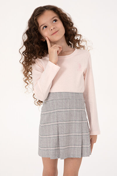 U.S. Polo Assn. Kız Çocuk Açık Pembe Bisiklet Yaka Basic Sweatshirt 50317923-...