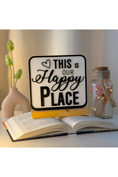 OEM Decoratiune "This is our happy place" cu baza din lemn natural, 17 cm, al...