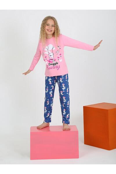 vitmo Girl's long sleeve 100% cotton pajama set snuggle bunny