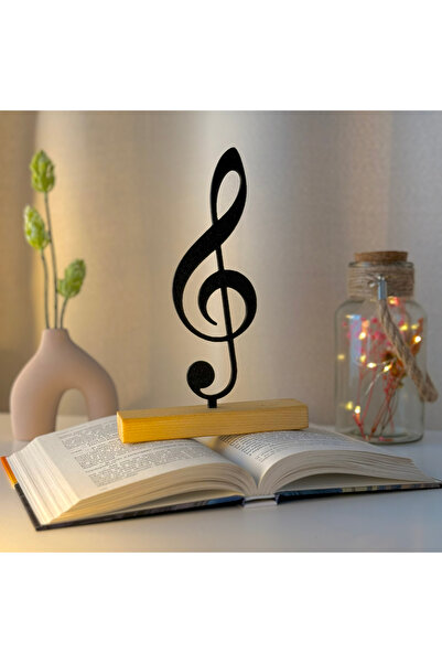 OEM Decoratiune "Cheia Sol" cu baza din lemn natural, 21 cm, negru, imprimat 3D