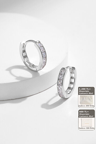 Shylyn 999 Ayar Gümüş Zirkon Taşlı 16mm Unisex Halka Küpe