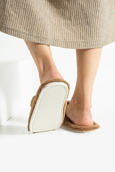 Moda Devrin Tan Winter Stitched Sole Plush Twist Slippers Silent Sole House Slippers (Sole Thickened)