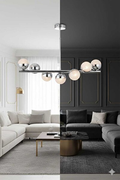 Bohem Aydınlatma KROM 7Lİ KIVRIK 3 RENK LED Modern Salon Antre Avizesi (Beyaz...