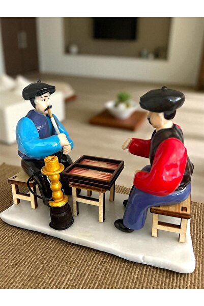 Home El Yapımı Tavla Oynayan İkili Erkek Biblo – Nostaljik Kahvehane Dekoru –...