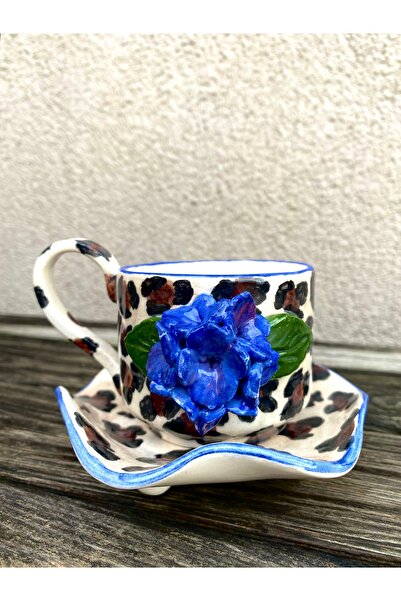 Gesto seramik Cup of 180 ml with a Leopard Print with a Flower of Navy Blue