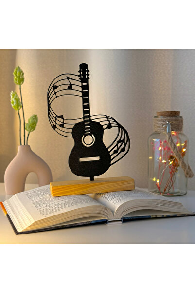 OEM Decoratiune "Chitara & Portativ" cu baza din lemn natural, 21 cm, negru, ...