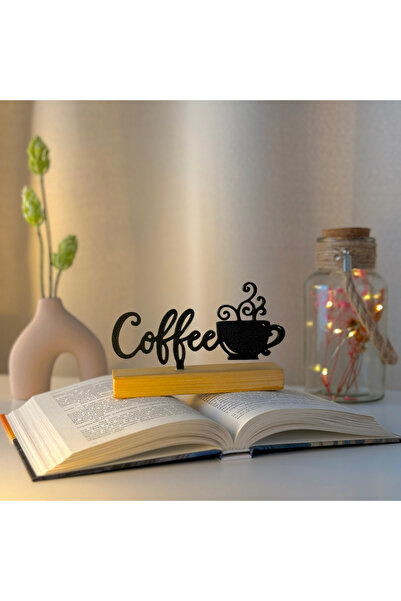 OEM Decoratiune "Coffee Cup" cu baza din lemn natural, 9 cm, negru, imprimat 3D