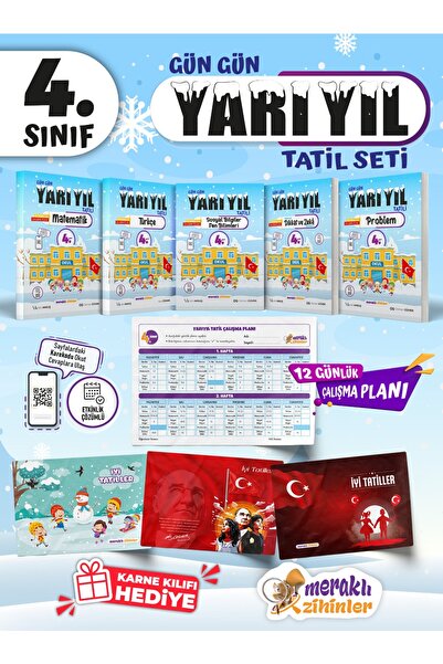 meraklı zihinler 4. Sınıf Gün Gün Yarıyıl Tatil Seti (KARNE KILIFI HEDİYELİ)