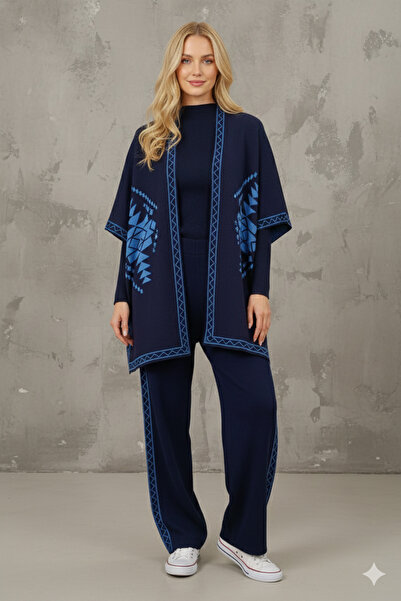 newmisal طقم تريكو بانشو نسائي بنمط عرقي ثلاثي