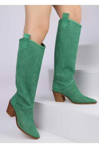 POTEEN Cizme de vară cu toc Western Cowboy pentru femei PTN Semafre - verde î...