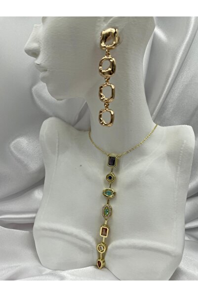 Çelik Renkli Taşlı Y Kolye