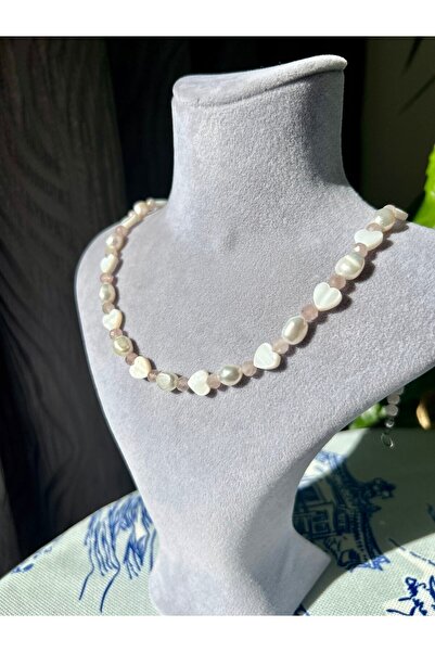 Doğaltaş Inci-sedef-pembe Kuvars Kolye