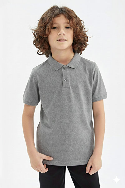 ZACHARIUZ Tricou unisex pentru copii cu guler polo școală basic gri tricou