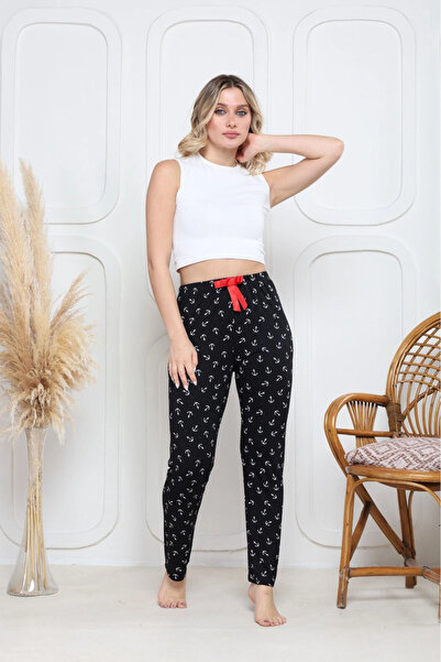 Zerenyus Q6018 Viscose Stretch Fabric Bottom Pajama Iron Black Print