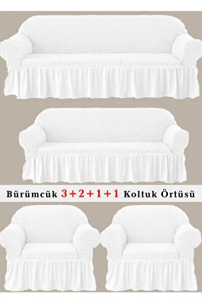 ARTUÇ Bürümcük Koltuk Kanepe Örtüsü Takımı Lastikli Etekli 3+2+1+1