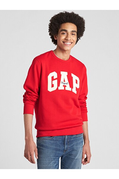 GAP Erkek Kırmızı Gap Logo Bisiklet Yaka Sweatshirt