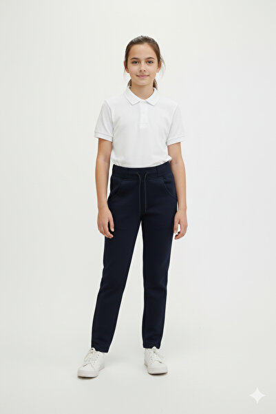 ZACHARIUZ Unisex Ribbed Lace-Up Navy Blue School Trousers