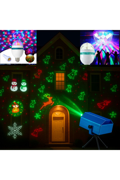 Non Brand Proiector laser, rotativ, figurine Craciun, joc de lumini + Bec Rotativ, LEDuri disco