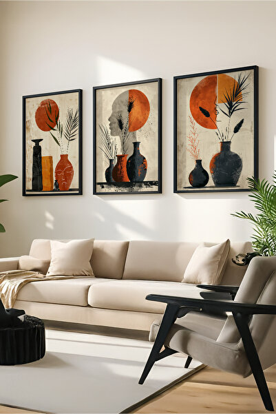 Ryta Ahşap Çerçeveli Minimalist 3lü Set Tablo