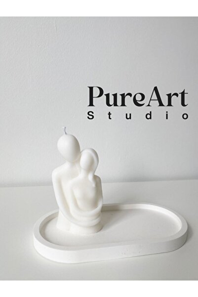 Pure Bernami Sarılan Çift Altlıklı 2 Li Set Dekoratif Mum Lavanta Kokulu,sevg...