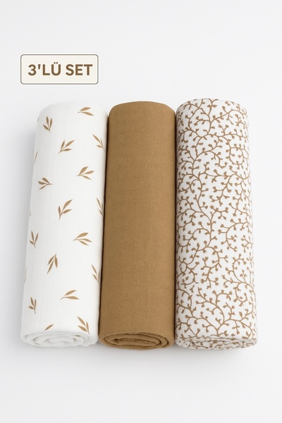 Sahra İpek %100 Organik Pamuk Müslin Örtü & Müslin Battaniye 3lü Set