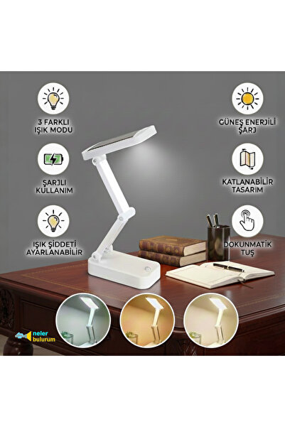 nelerbulurum ŞARJLI VE SOLARLI 3 RENK IŞIKLI(BEYAZ,SARI,KARIŞIK) DOKUNMATİK T...