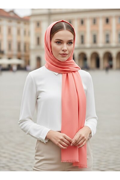 şehri şal Soft Textured Shawl with Puppy Mouth Pink Tassels