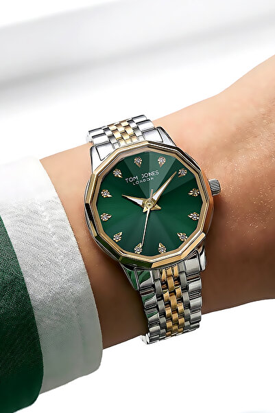 Tom Jones ساعة يد نسائية صغيرة الحجم 3 Atm مقاومة للماء باللون الذهبي والفضي ...