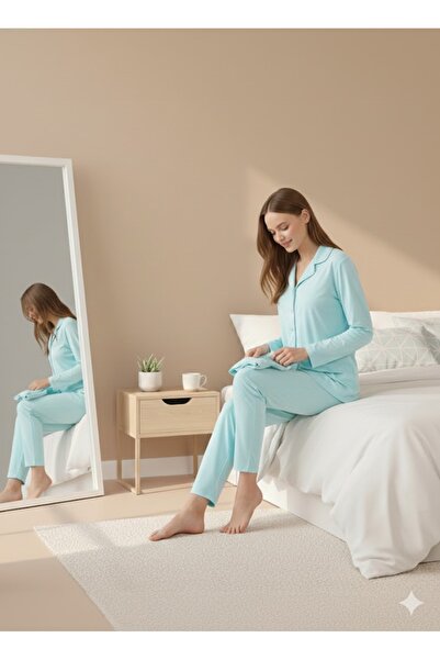 İpek Дамски комплект пижама с дълъг ръкав и копчета отпред