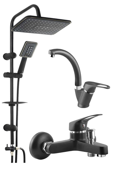 BF BLACKFİT Siyah Robot Tepe Yağmurlama Duş Seti Tasarruflu Duş Başlığı Banyo...
