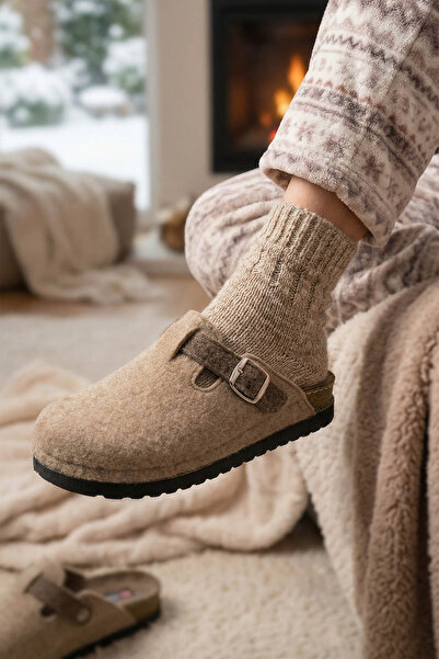 GEZER Women's Winter Comfortable Sole Single Buckle Adjustable Felt Home Garden Slippers