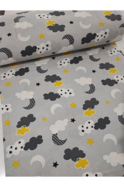 Bebek Özel Півметра бавовняної тканини сірого кольору з малюнком місяця та хм...
