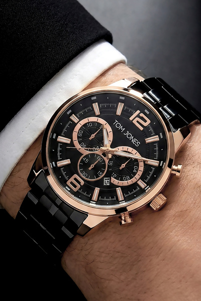 Tom Jones Original New Season Men's Wristwatch Waterproof Black Color Steel B...