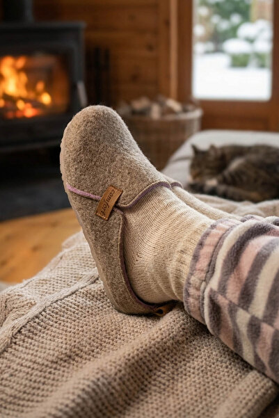GEZER Papuci de casă pentru grădină de acasă cu talpă confortabilă Winter Felt