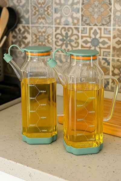 Paşabahçe 2'li Borosilikat 1000ml Cam Yağlık Seti-Ölçülü Sızdırmaz Kapak Kaymaz Taban