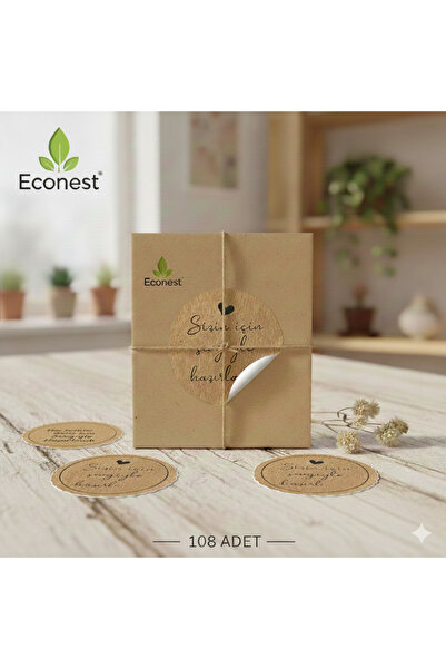 EcoNest Kraft Sticker Kuşe 108 Adet (3,7 cm) – Sizin İçin Sevgiyle Hazırlandı – A Kalite Etiket