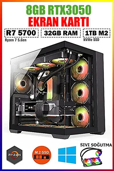 Dmc N316 (PUBG,GTA 5) Windows 11 Ryzen 7 5700 32GB,1TB M.2,8GB RTX3050,Sıvı Soğutmalı Oyuncu Bilgisayarı