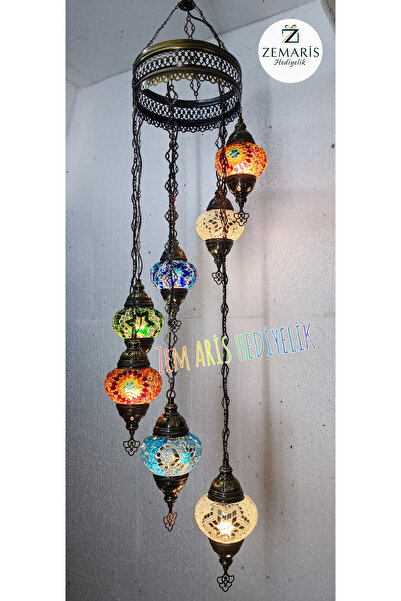 ARİS HEDİYELİK Dekoratif Sarkıt Mozaik Tavan Lambası 7 li Otantik Lamba