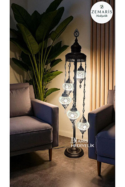 Zem El Yapımı Otantik Mozaik Lambader 5 Li