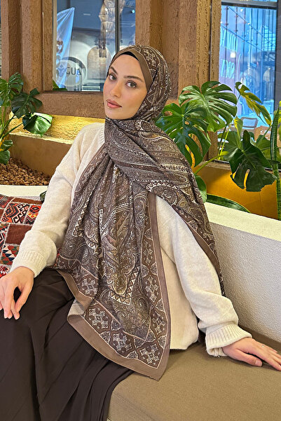 lamelif.com Retro Desen Pamuk Şal Sütlü Kahve