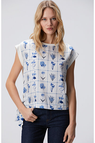 Network Lacivert Kırık Beyaz Desenli T-shirt