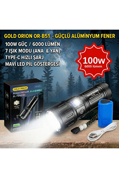 farissu Gold Orion OR-B51 Taktik El Feneri – Güçlü Aydınlatma, Dayanıklı Tasa...