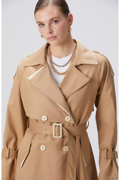 Network Bej Kruvaze Trench Coat