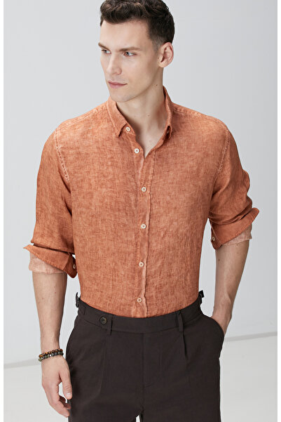 Network Turuncu Keten Gömlek