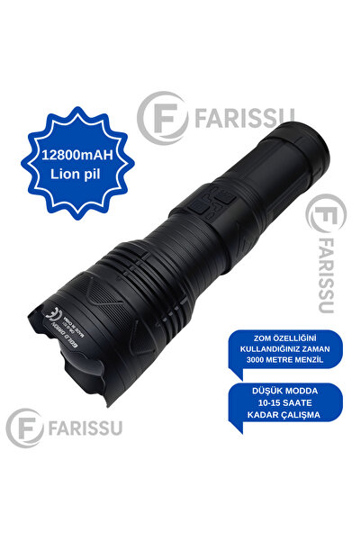 farissu OR-G501 Geceyi Gündüze Çeviren 3 KM Menzilli Dev El Fener (Powerbank Özellikli Yedek Pilli Full Set)