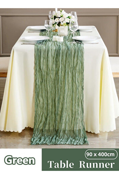 Generic Table Runner, 90 x 400cm Cheesecloth Table Runner 13 ft Green Table Decor Rustic Sheer Runner