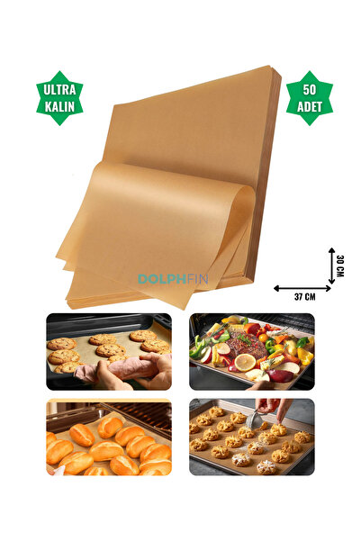 DolphFin Fırın Pişirme Kağıdı 50 Adet Yapışmaz Ağartılmamış Yağlı Yüzey Ultra...