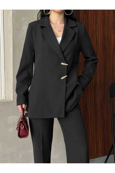 MYGİYİMİSTANBUL Blazer Jacket Wide Leg Pants Set with Gold Buttons