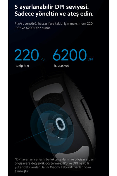 Xiaomi Gaming Mouse Lite, 6200 DPI, RGB, Oyuncu Mouse (Xiaomi Türkiye Garantili)